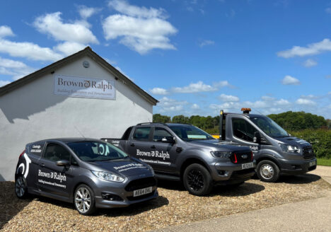 Newly refurbished office and yard at Northfield Farm in Lode, near Cambridge.