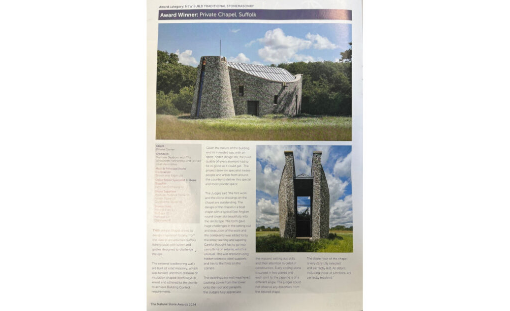Natural Stone Award brochure with Brown and Ralph's award winning project in the category of New Build Traditional Stonemasonry.