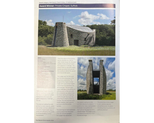 Natural Stone Award brochure with Brown and Ralph's award winning project in the category of New Build Traditional Stonemasonry.