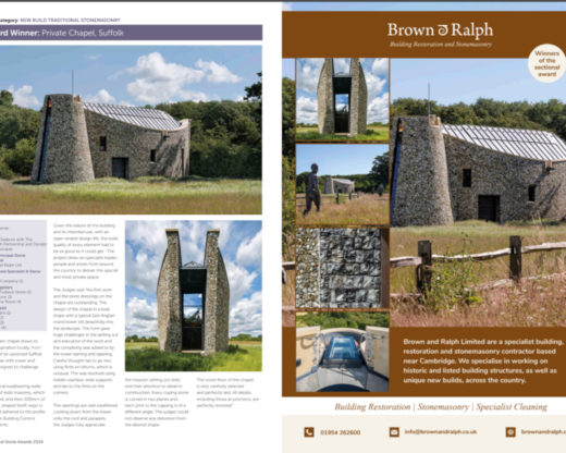Natural Stone Award brochure with Brown and Ralph's award winning project in the category of New Build Traditional Stonemasonry.
