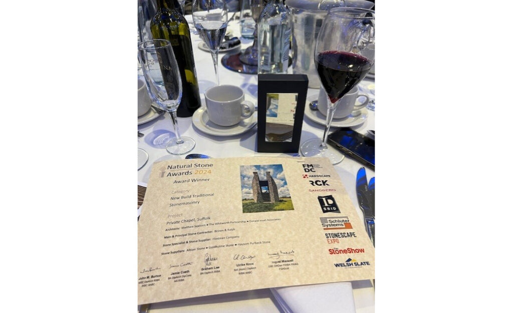 Natural Stone Award certificate 2024 on awards table