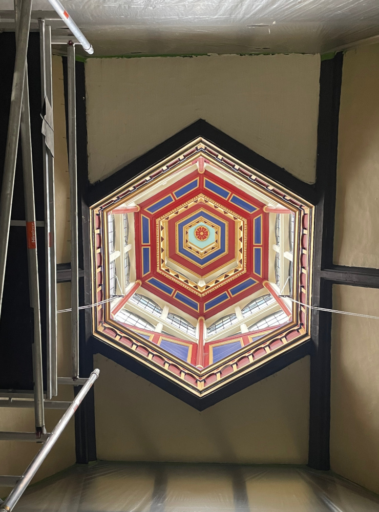 A inside view of the roof window at Trinity Hall