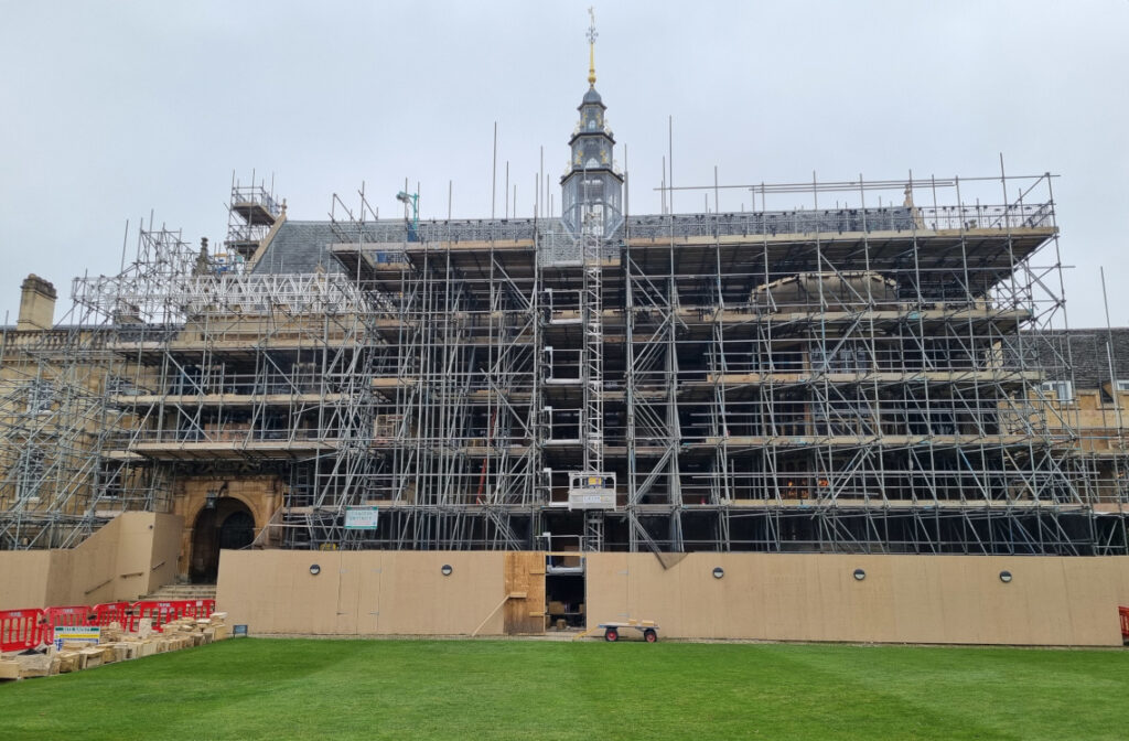 Scaffolding during the restoration of Trinity Hall