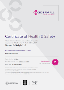 Once for all Certificate of Health & Safety